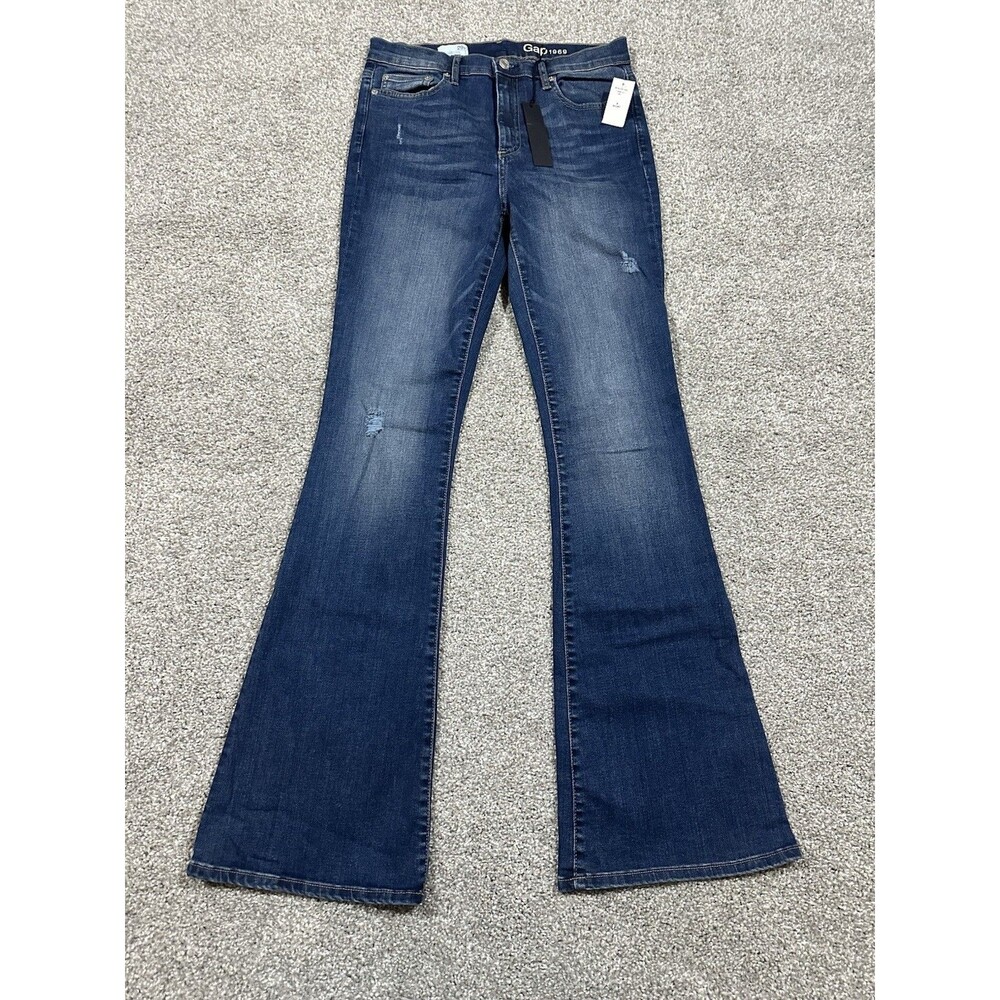 Gap 1969 Resolution Skinny Flare Jeans Women’s 29S Blue Distressed NWT